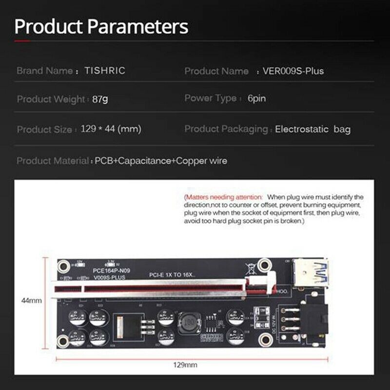VER009S Plus PCIE Riser Card Ver 009S Sata 15 Pin to 6 Pin Express 1X 4X 8X G9Y3