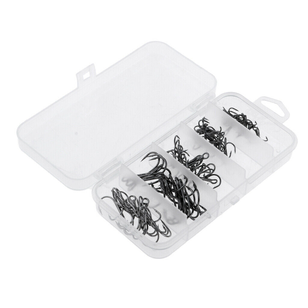 1 Set Fishing Treble Hooks Durable Barb Lure Bait Sea Fish Hook Kit Black S
