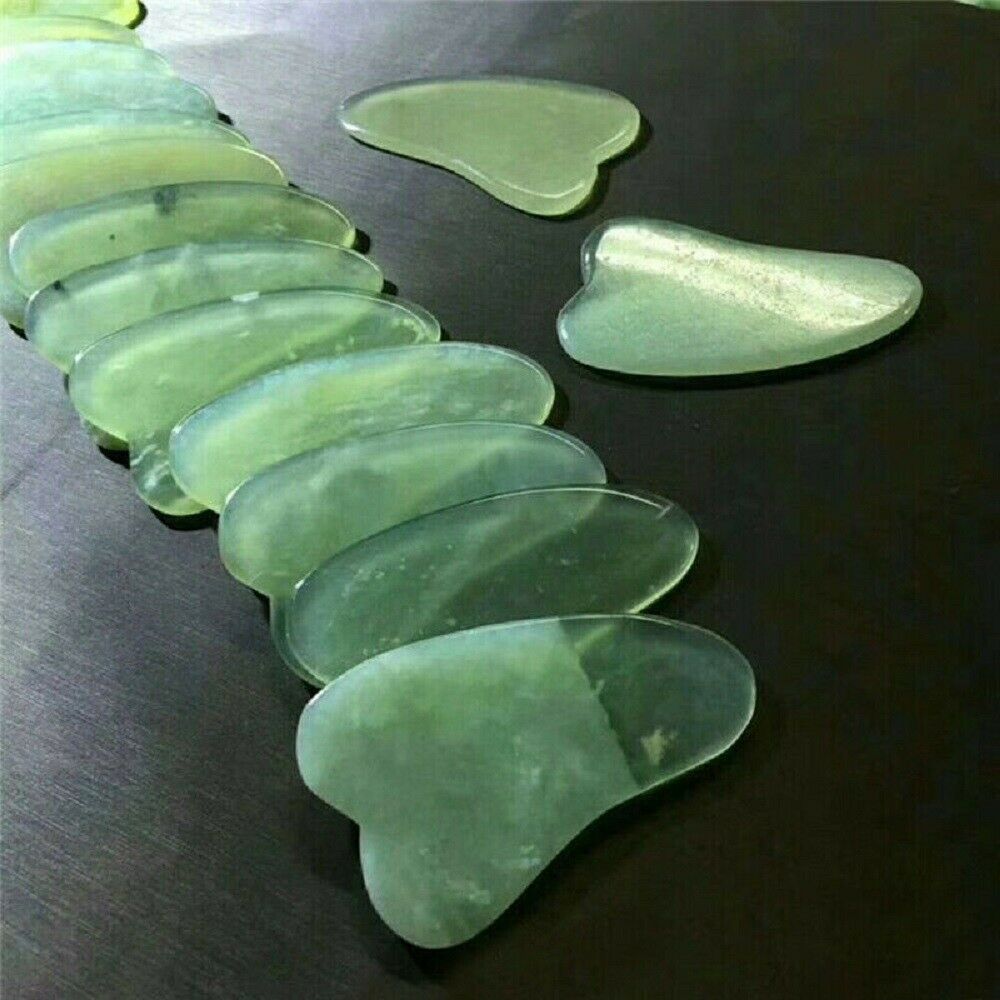 Green Jade Stone Gua Sha Facial Beauty Massage Natural Board Scraping Tool 2pcs