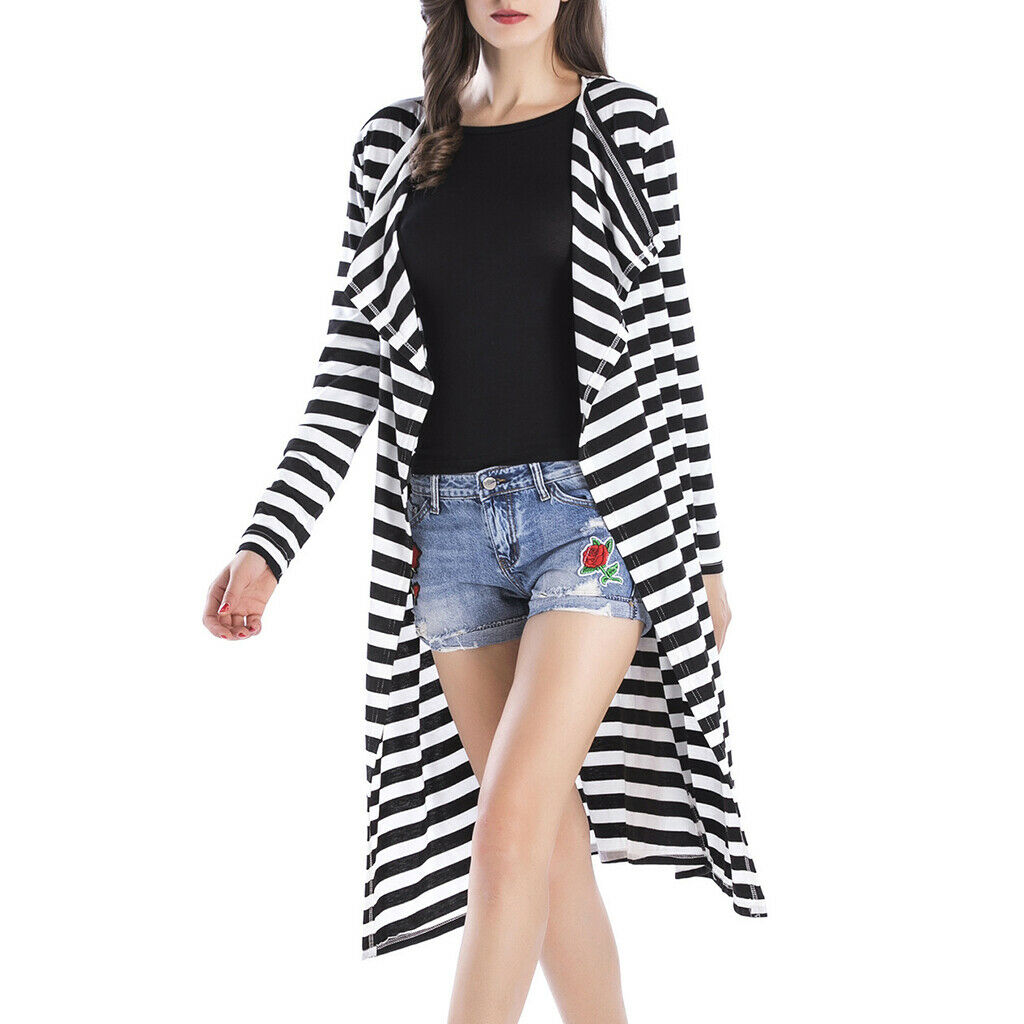Women Cardigan Sweater Long Sleeve Knit Cardigan Outwear Jacket Coat Stripe