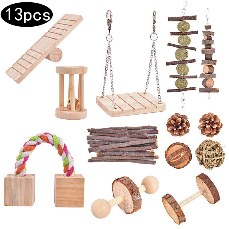 13 Pack Hamster Chew Toys, Natural Wooden Pine Guinea Pigs Rats Chinchillas .DD