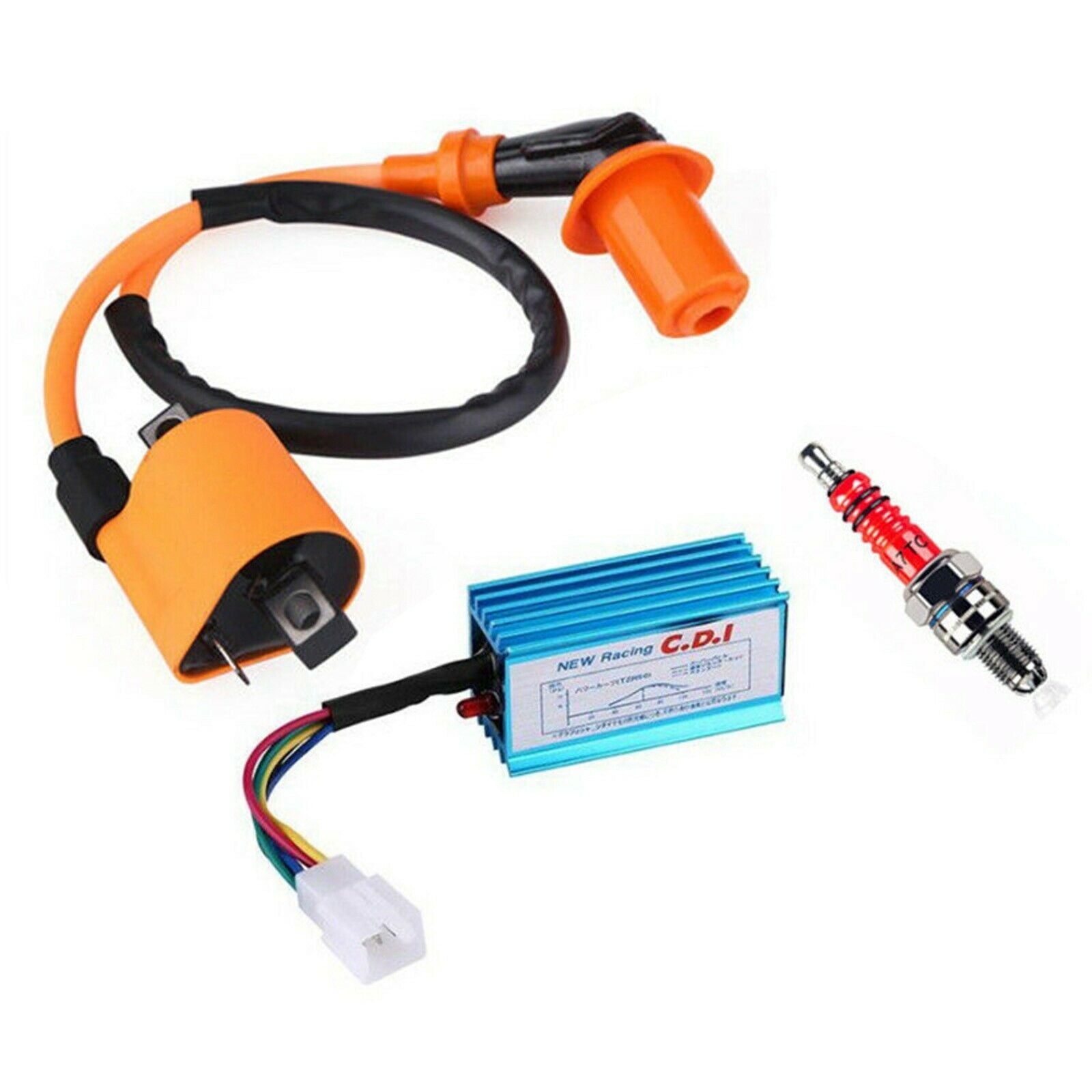 Spark Plug+Ignition Coil+Racing CDI Box 5 Pin for 50-160cc 4-Stroke ATVs Quad