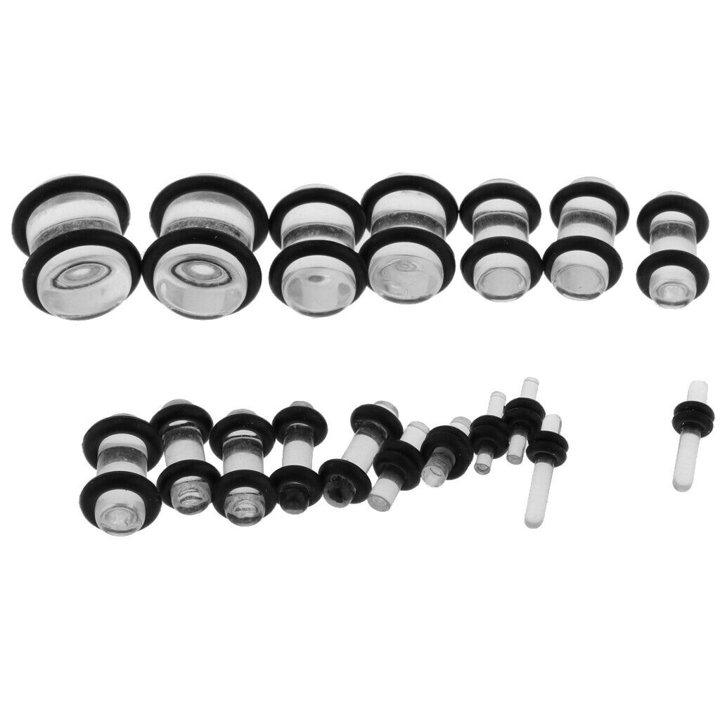 36pcs Ear Gauges Stretching Kit Acrylic Plug 14G-00G Expander Transparent
