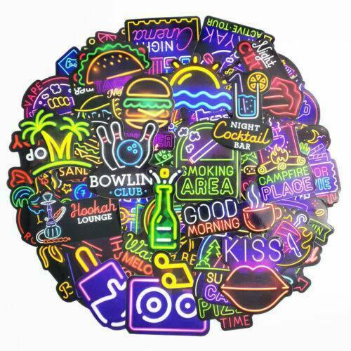 50 X Neon Sign Stickers Bomb Graffiti Decals Pack Laptop Car Luggage Skateboard