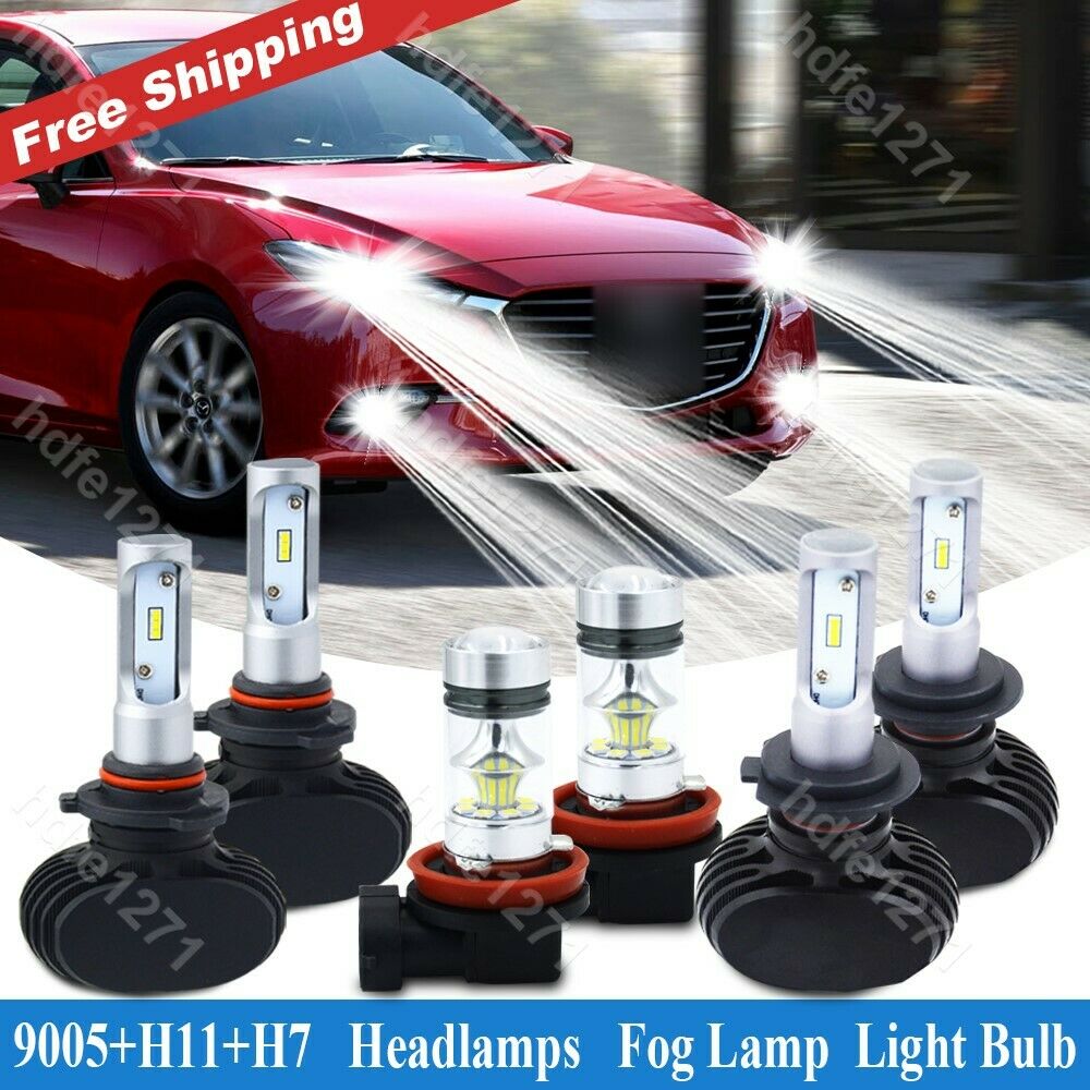 6X White 9005 H7 LED Headlights H11 Fog Lights 300W fit Mazda 3 04-06 CX-7 07-12