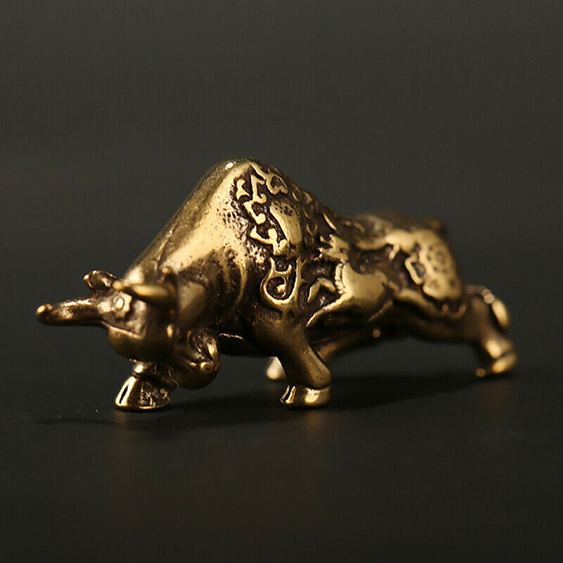1PC Brass Animal OX Statue Ornament Chinese Ox Office Desk Decor YU H4BDAU