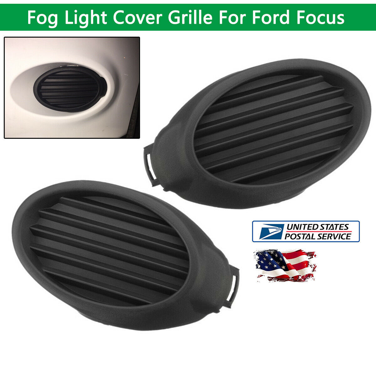 Pair Black Matt Bumper Fog Light Grill Vent For Ford Focus FO1038116 ABS Plastic