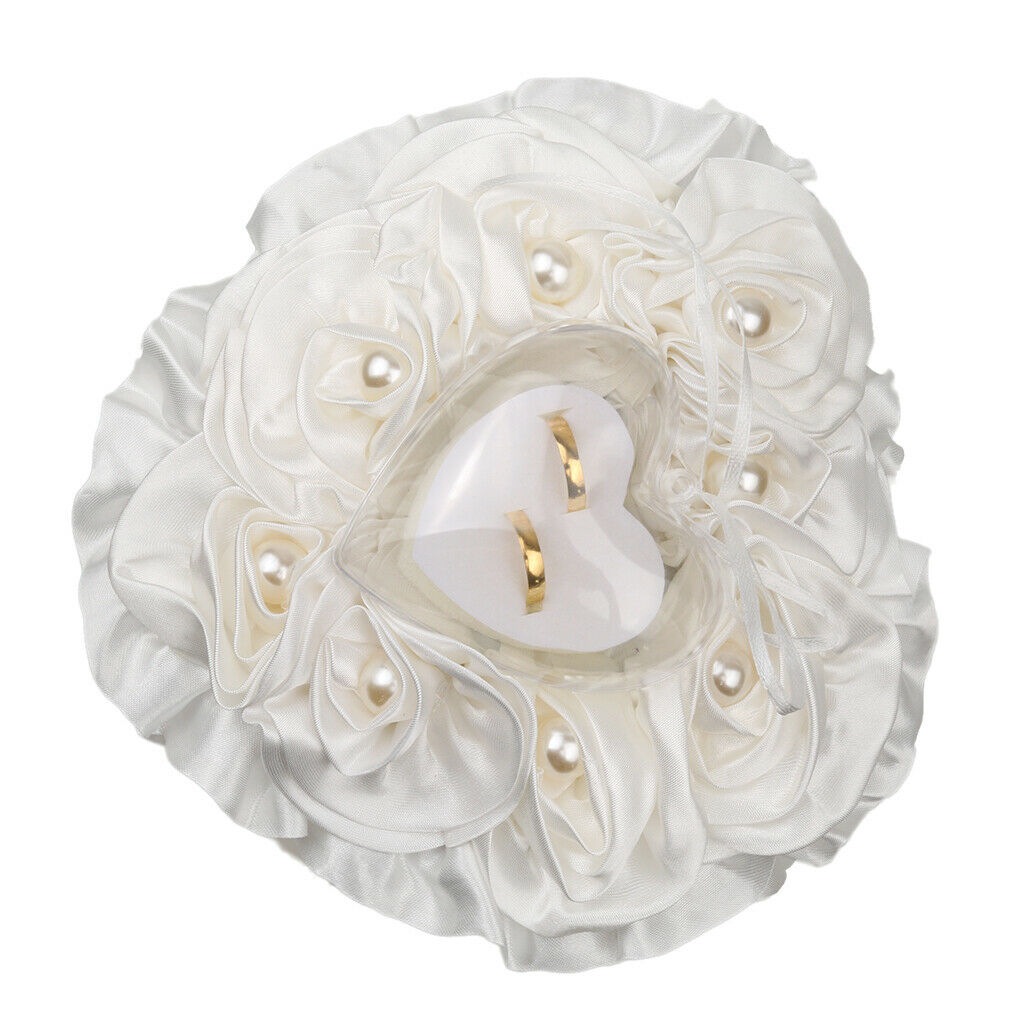 Heart Shape Rose decorated Earring Ring Pendant Jewelry Box Case Holder  White