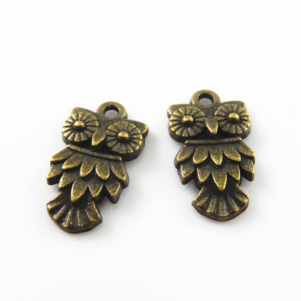 20 pcs Antiqued Bronze Zinc Alloy Cute Owl Charms Pendant Findings 18x12mm