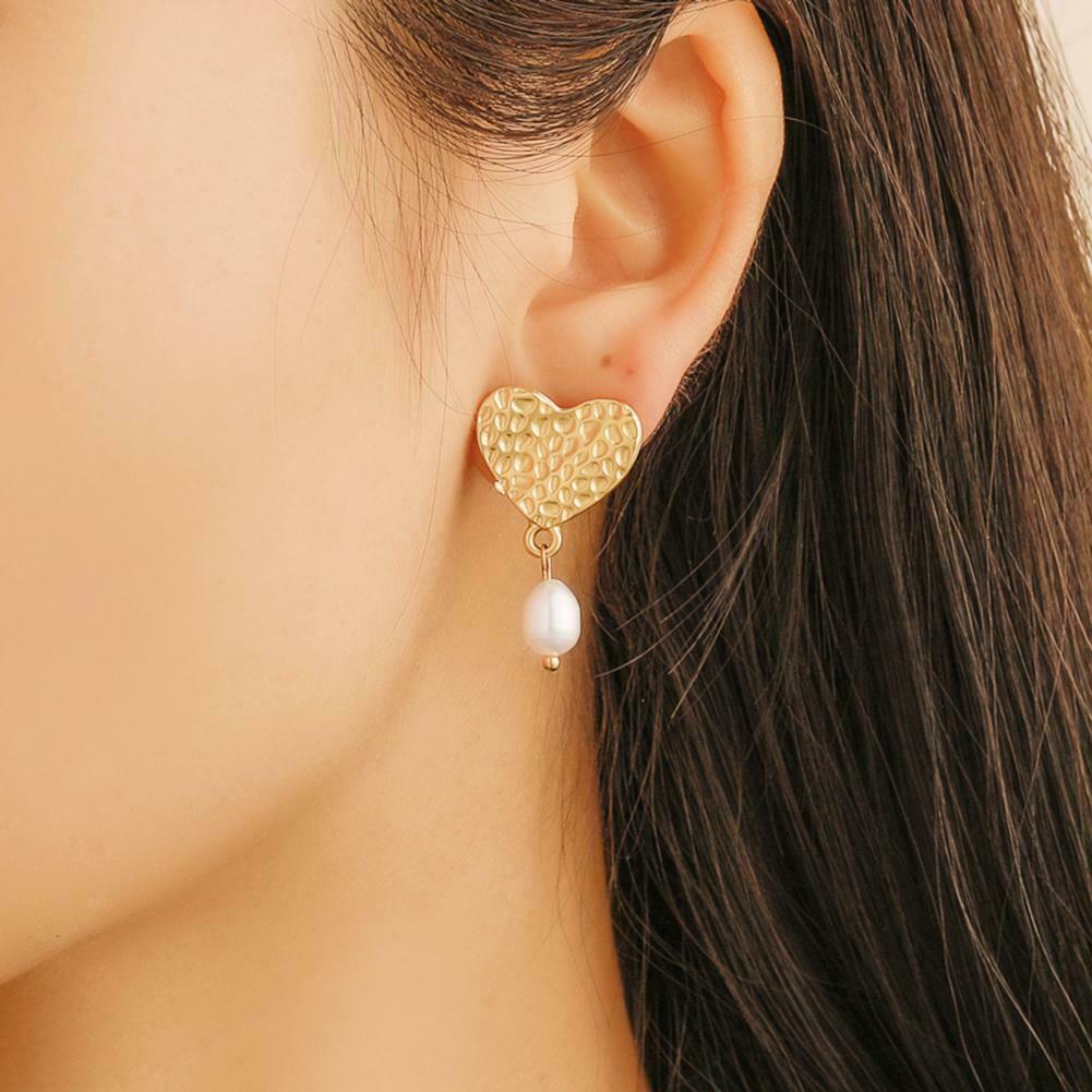 Love Heart Pearls Dangle Ear Stud Women Elegant Sweet Drop Earrings Jewelry @