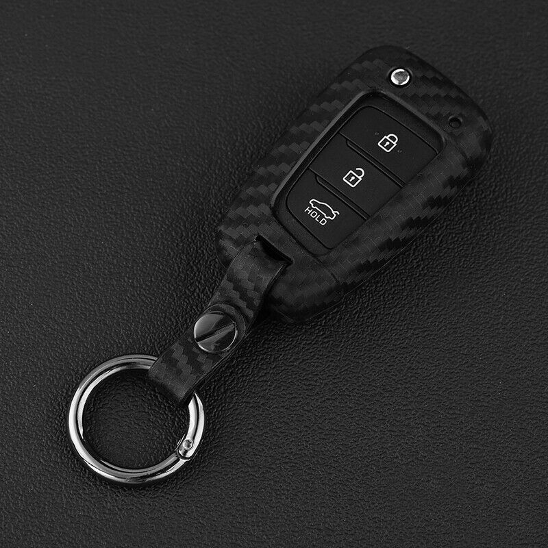 Carbon Fiber Key Fob Chain Cover Case Ring For Hyundai Accent Santa Fe Veloster
