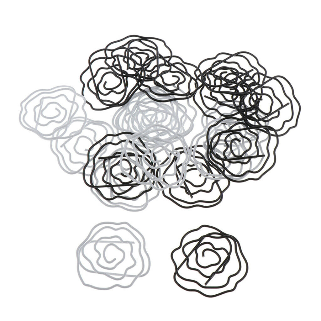 20Pcs Lovely Paper Clips Metal Colors - Rose Flower Shaped Bookmark Clips -