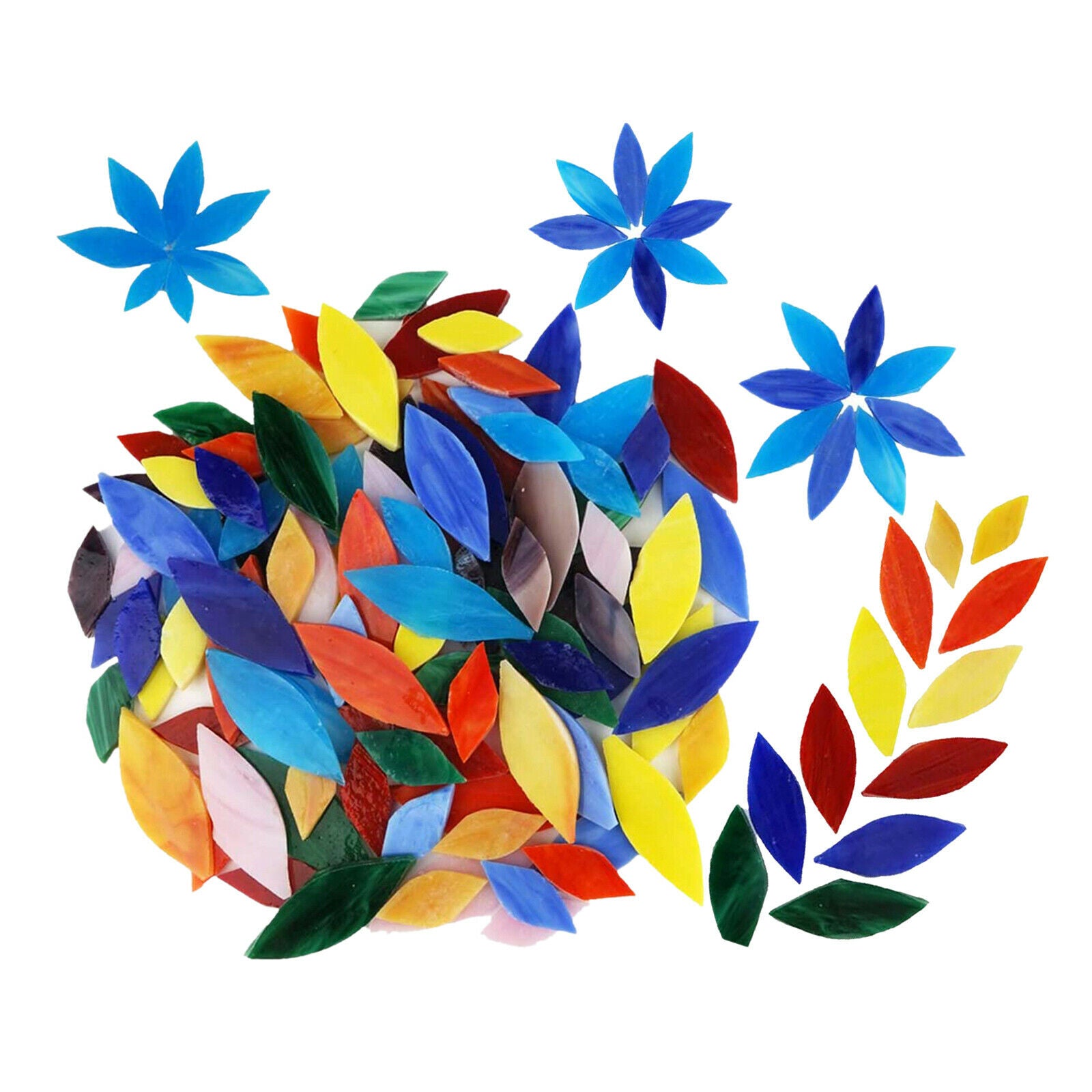 300 Pcs Assorted Colors Petal Mosaic Tiles Hand-Cut Stained Glass Pots