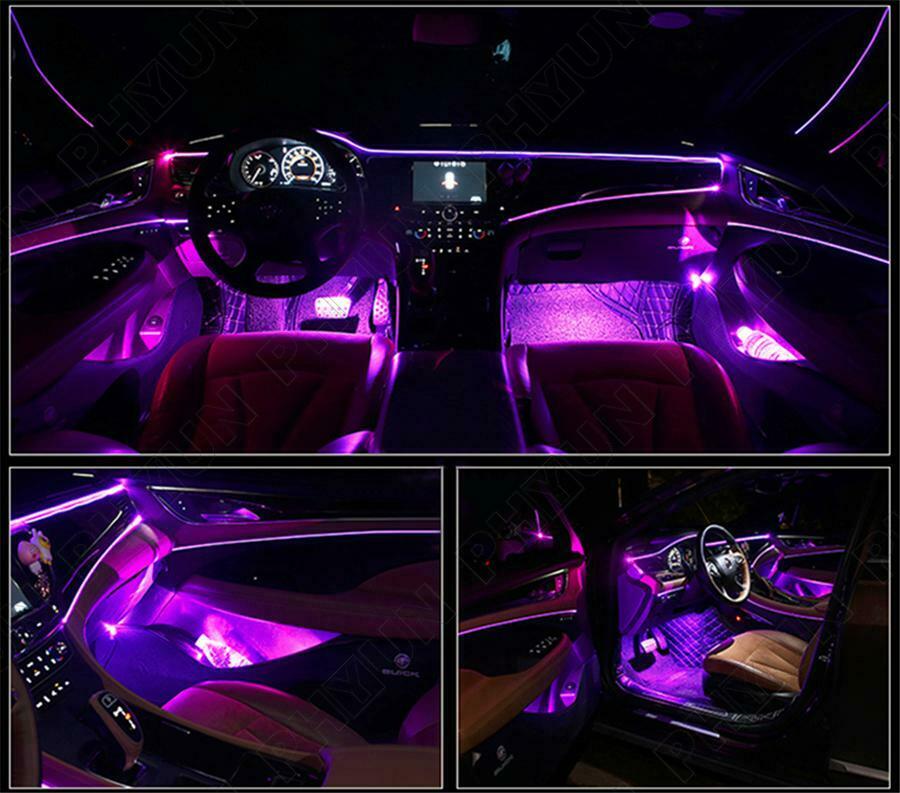 13Pcs Wireless APP Thread-Free Optic Fiber EL LED Strip Car Interior Decor Light