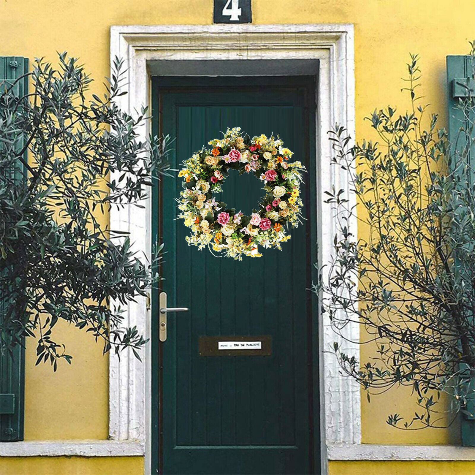 18'' Door Wreath Floral Rose Rattan Garland Home Decor Window Eucalyptus