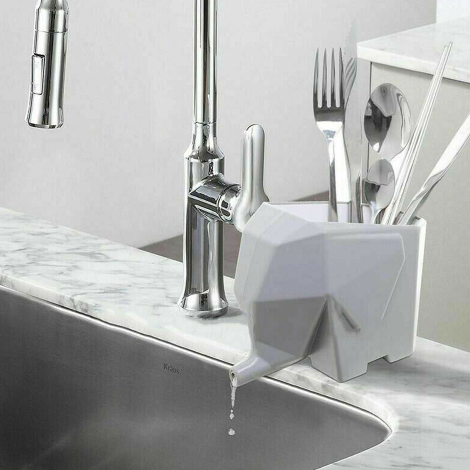 Elephant Shape Cutlery Utensil Drainer Organize Rack Dryer Holder ABS Kitchen