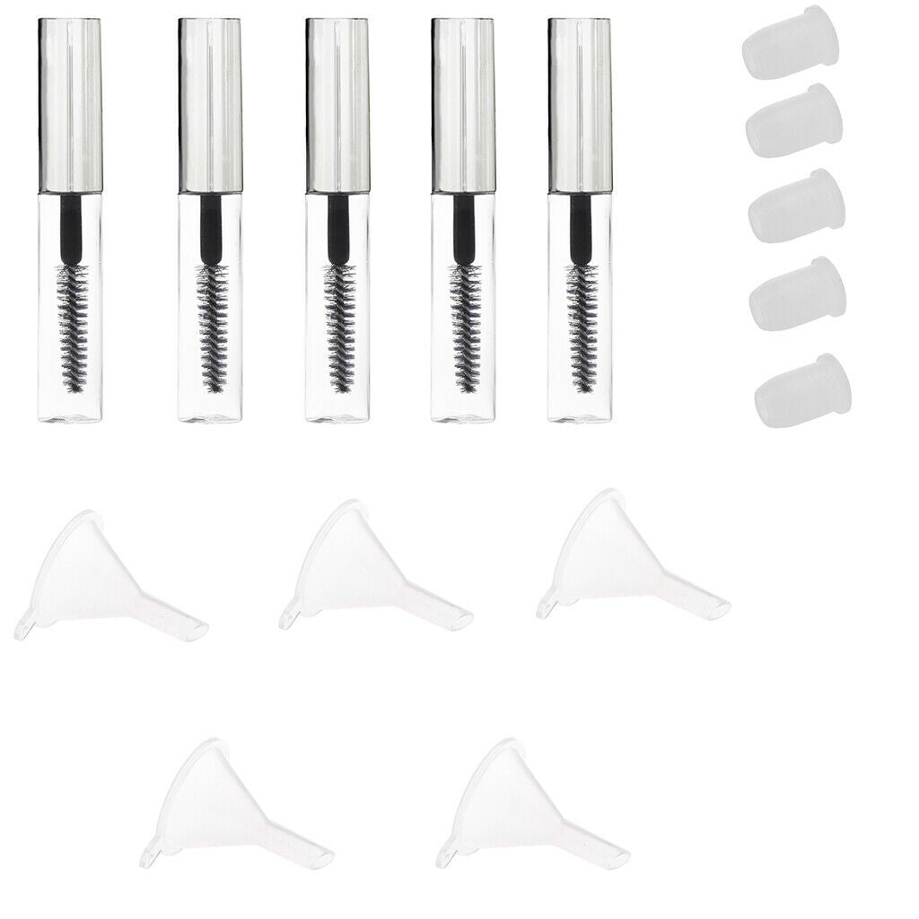 5 Bottles of Mascara Container, Tube, Bottle with Eyelash Stick, Refillable