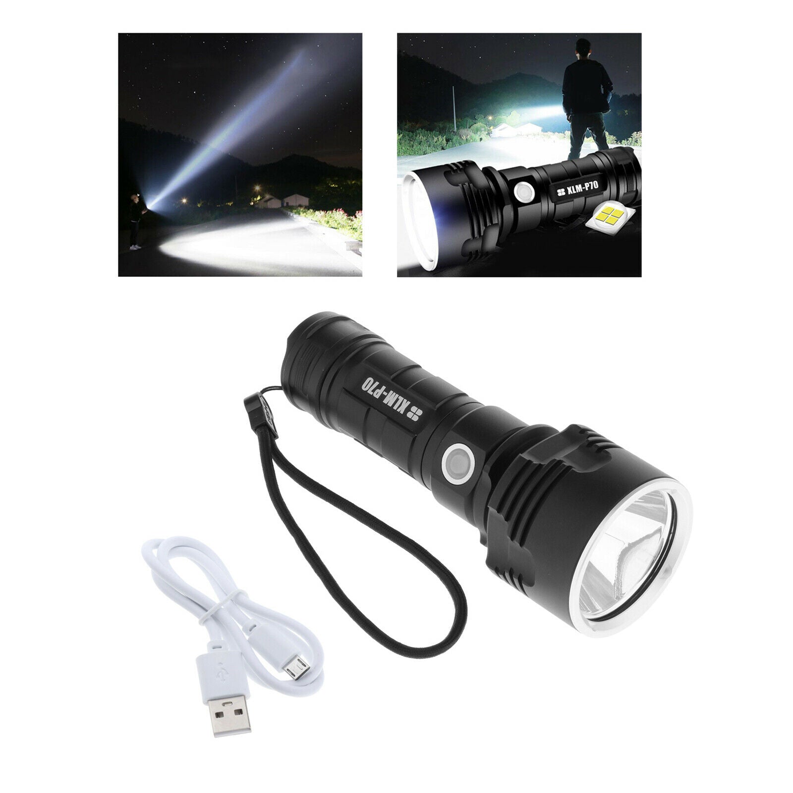 USB Rechargeable LED Powerful Flashlight with Bright Lamp p70 NO battery