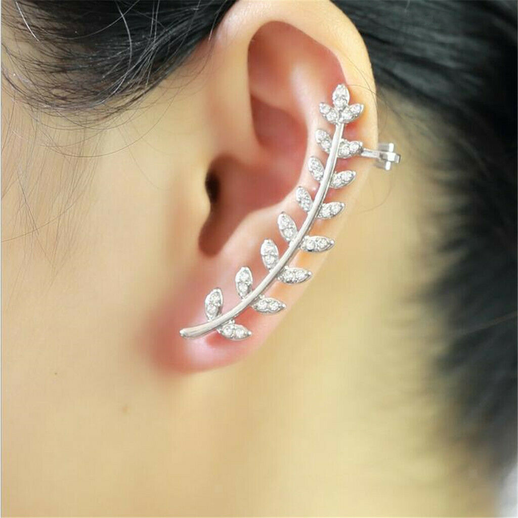 4x Chic Crystal Leaf Twig Ear Climber Crawler Wedding Cuff Earrings Casual