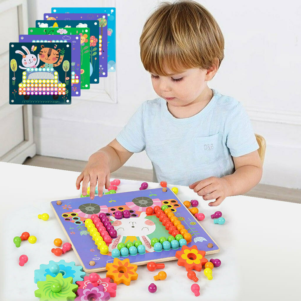 Mushroom Nail Beads Puzzle Toys Puzzle Games Wood Board Bead Game for Kids