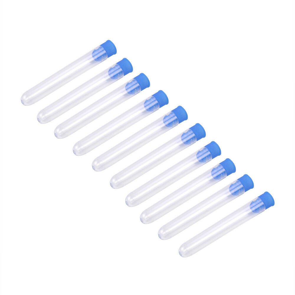 Lab Transparent Plastic Test Tubes Rimless Pyrex&Push Caps Borosilicate 10X/Set