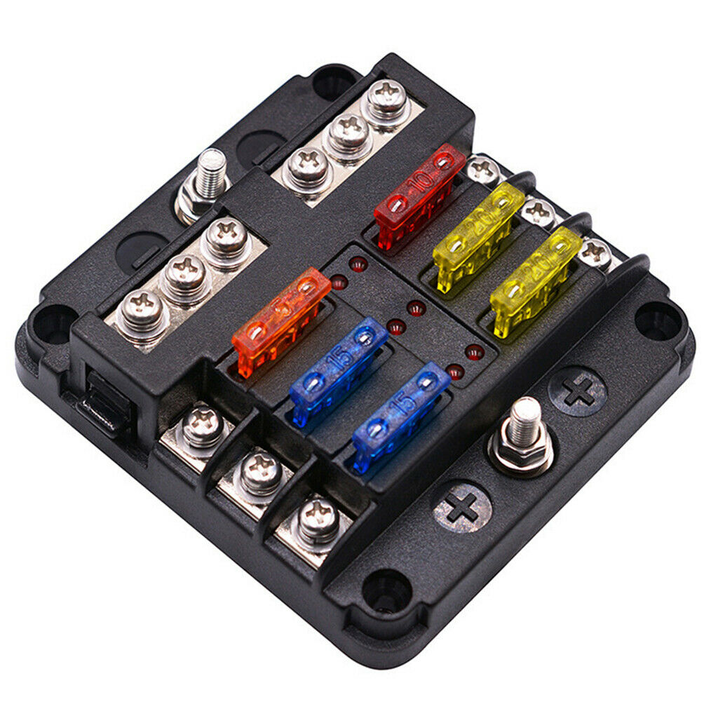 6-Way Marine Blade Fuse Block ATC/ATO Waterproof Car Fuse Box Holder Panel