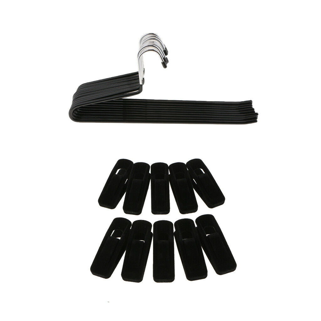 10 Pieces Black S-type Anti-slip Stainless Metal Pant Trousers Jean Hangers