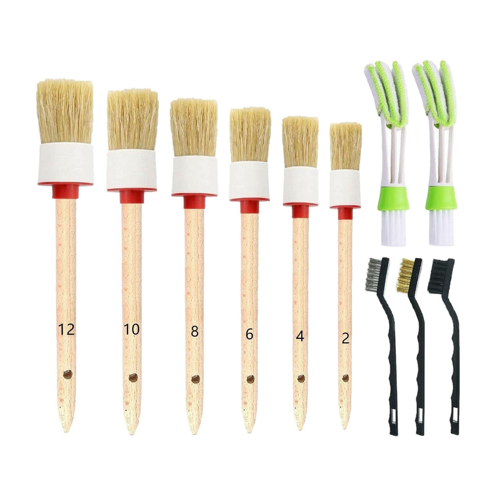 11X Professional Car Interior Detailing Brush Kit Boar Hair Cleaning Tool