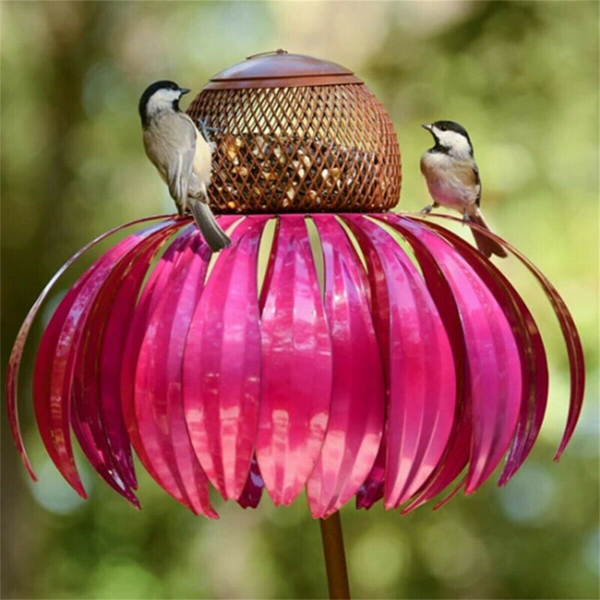 Creative Sensation Pink Coneflower Bird Feeder Outdoor Garden Yard Decoration