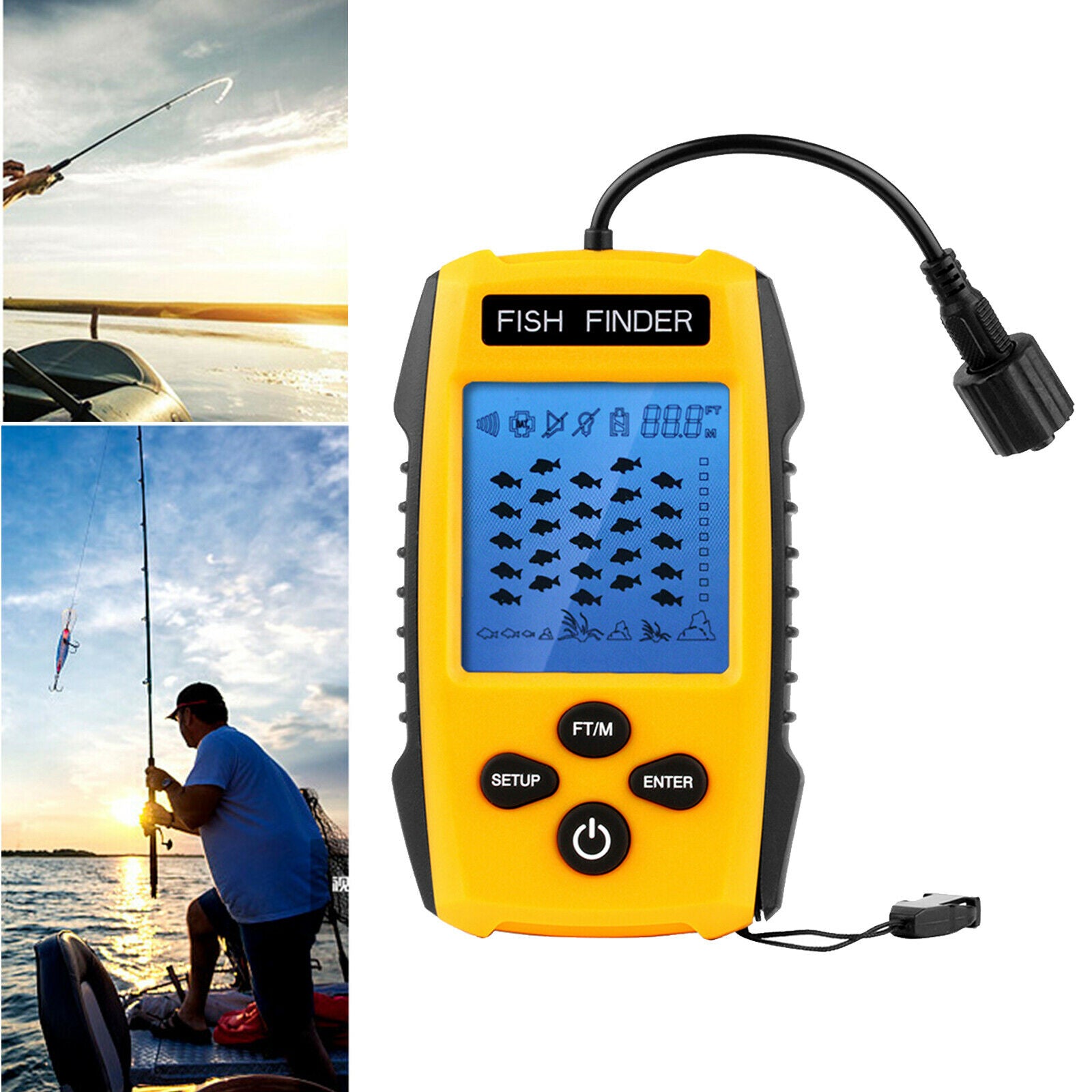 Portable Fish Finder Ice Kayak Fishing Gear Depth Finder Sonar Transducer