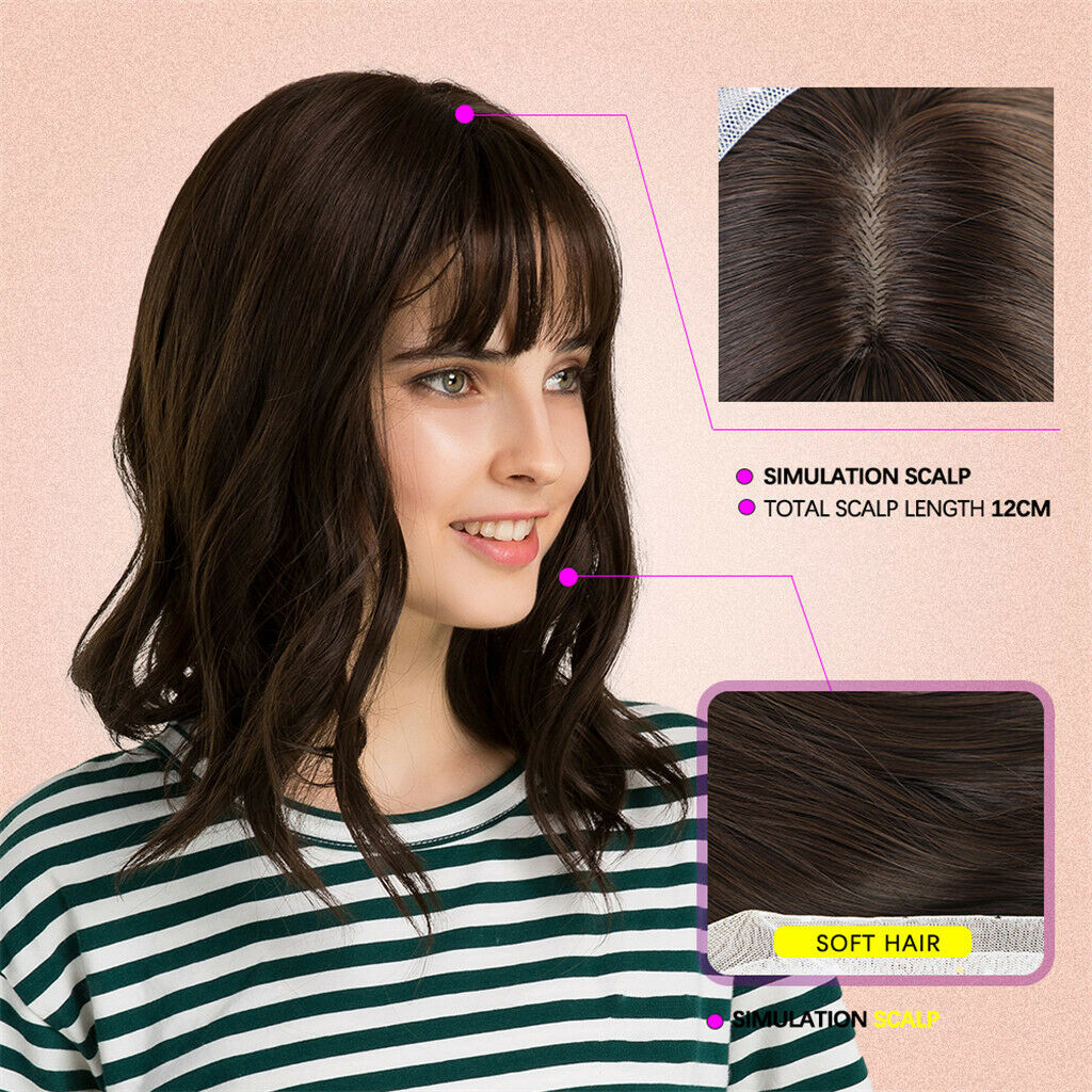 14'' Short Bob Shoulder Length Wavy Curly Natural Full Hair Wigs With Neat Air