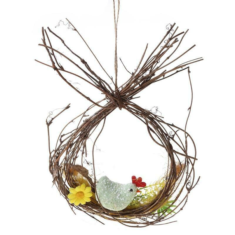 Easter Chicken Laying Egg Door Hanging Pendant Rattan Wreath Home Decorations