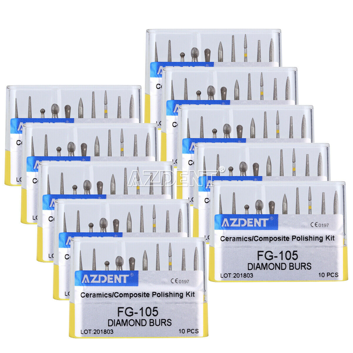 50X Dental Diamond Burs for Teeth Porcelain Composite Polishing FG-105 10pcs/box