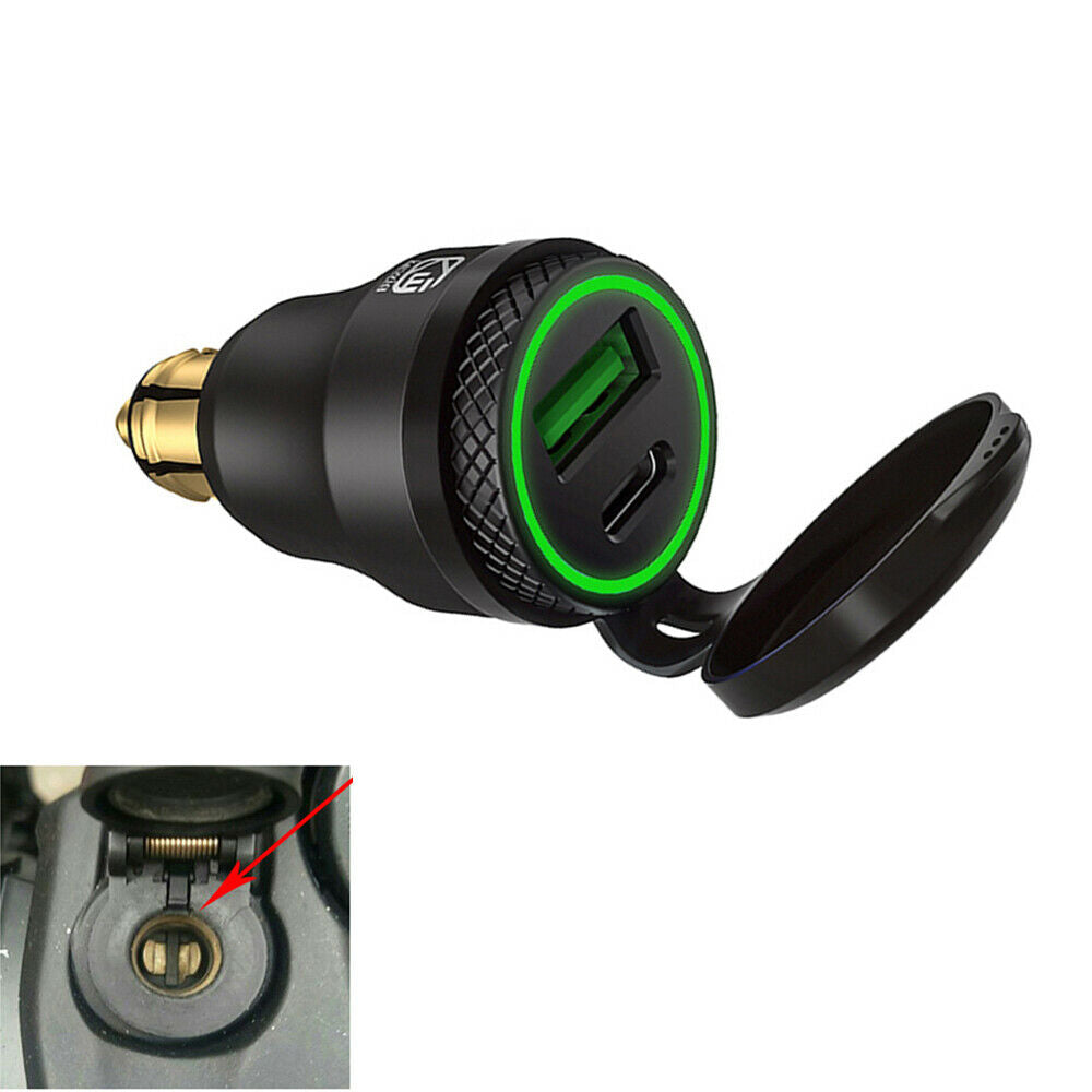 Motorcycle USB Type C Fast Charger Green LED Light For BMW F800GS F650GS F700GS