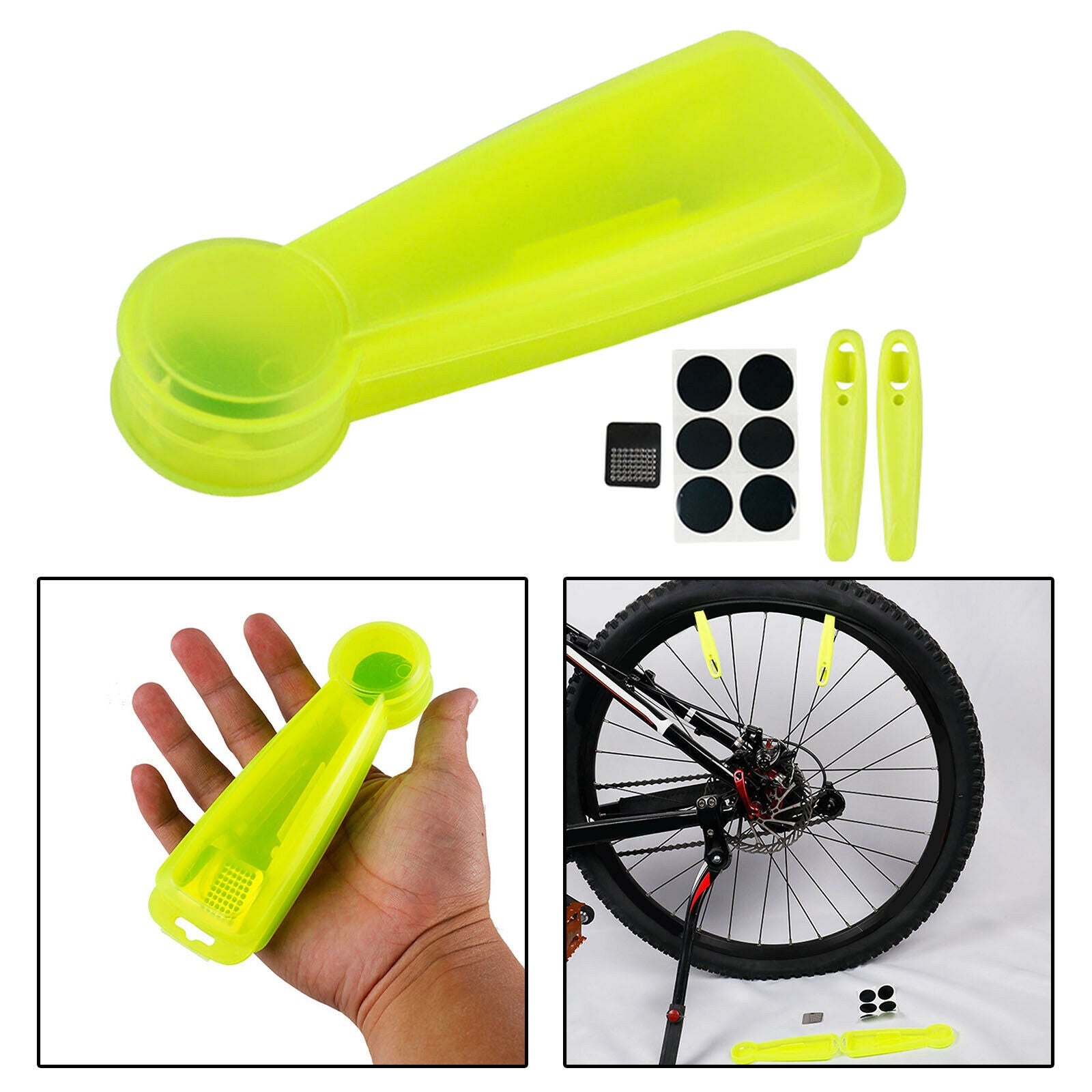 Bike Inner Tube Tire Patch Repair Kit Pre Glued Patches Lever Tool Set