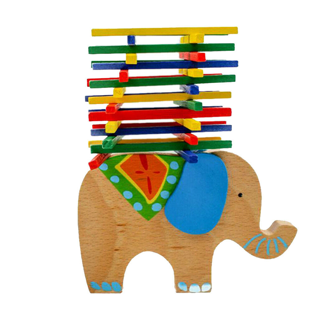 Wooden Elephant Balance Game Stacking Sticks Blocks Baby Kids Play Toys
