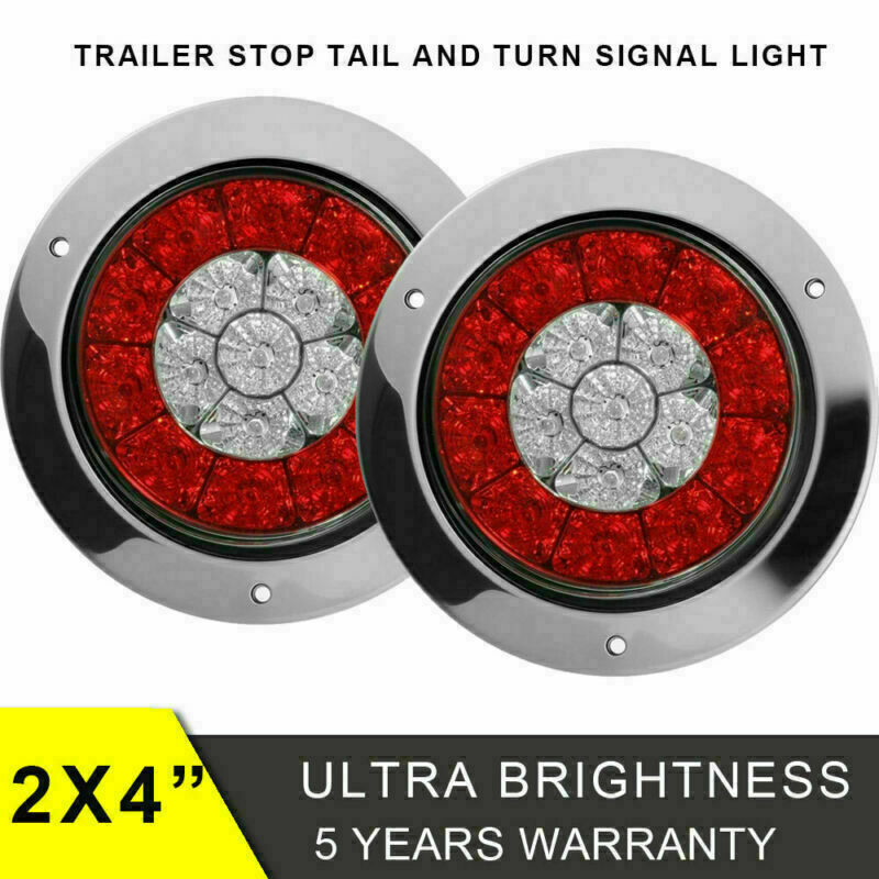 Round LED Red Amber Truck RV Trailer Tail Light 4" Stop Brake Turn Signal Lamp