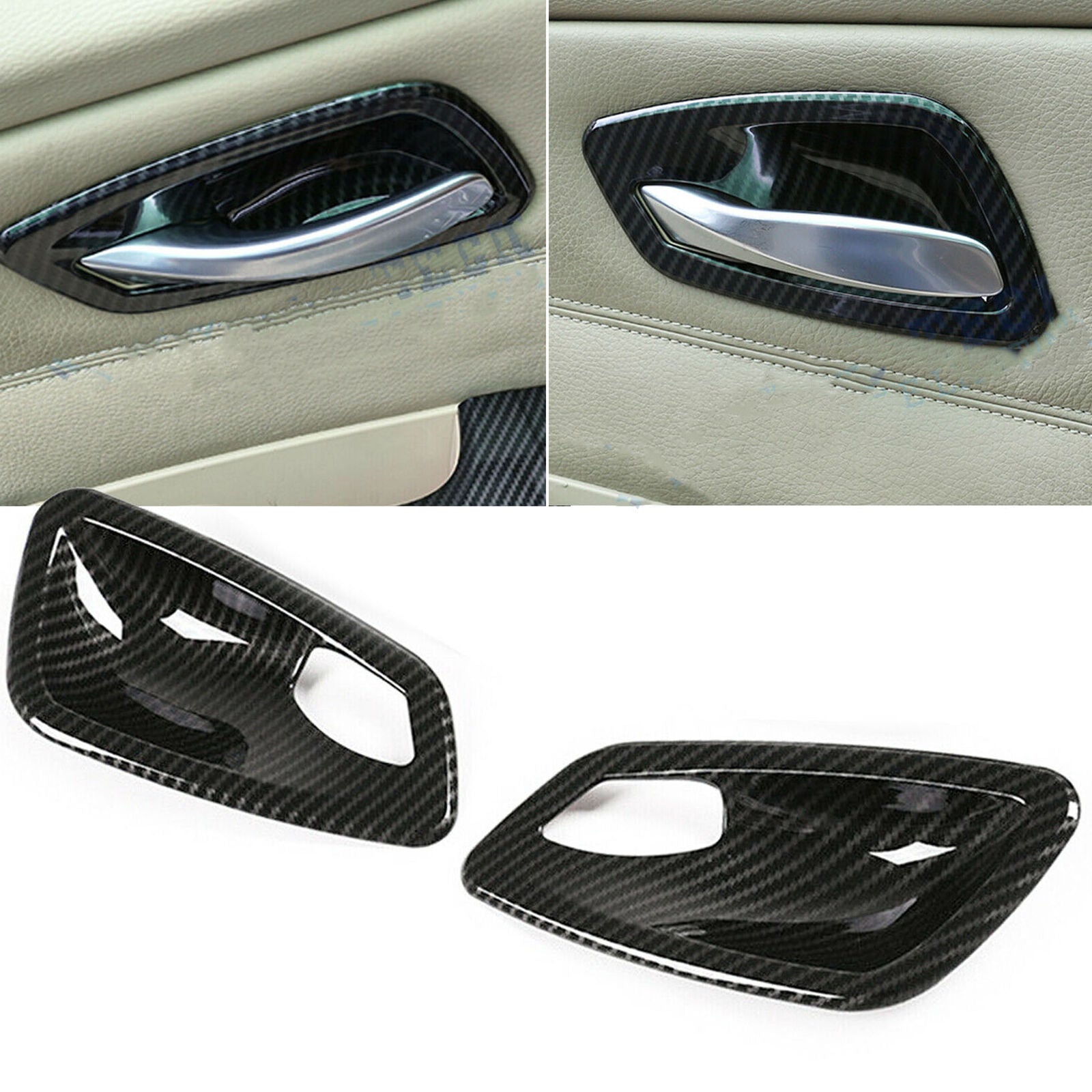 Carbon Fiber Texture Door Handle Bowl Cover Trim For BMW E92 E93 335i M3 2007-13