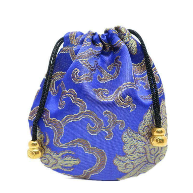 Chinese Silk Brocade Drawstring Jewelry Pouch Bag Value Set