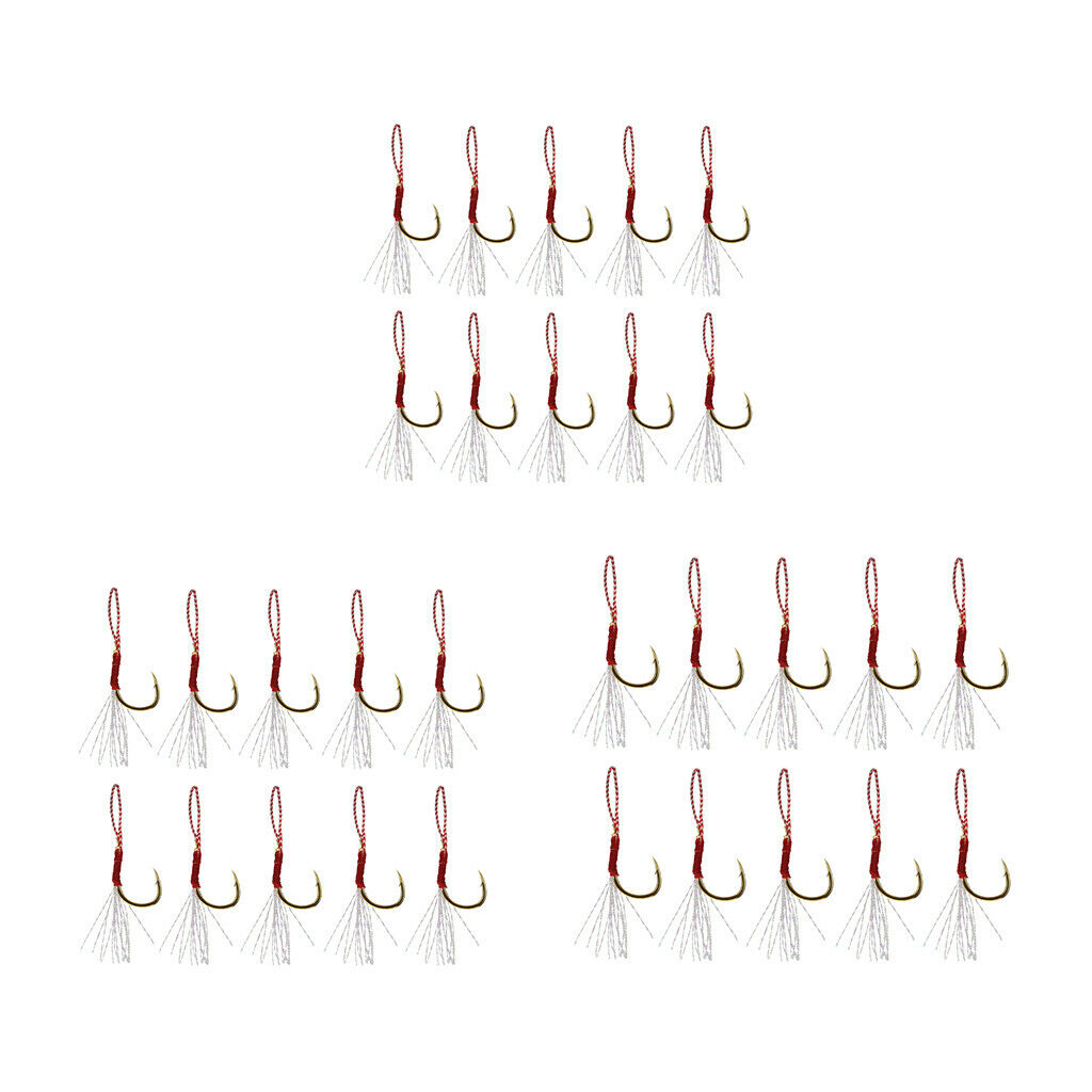 30 lot Metal Fishing Assist Hooks with Braid Line Strong Barbed Golden