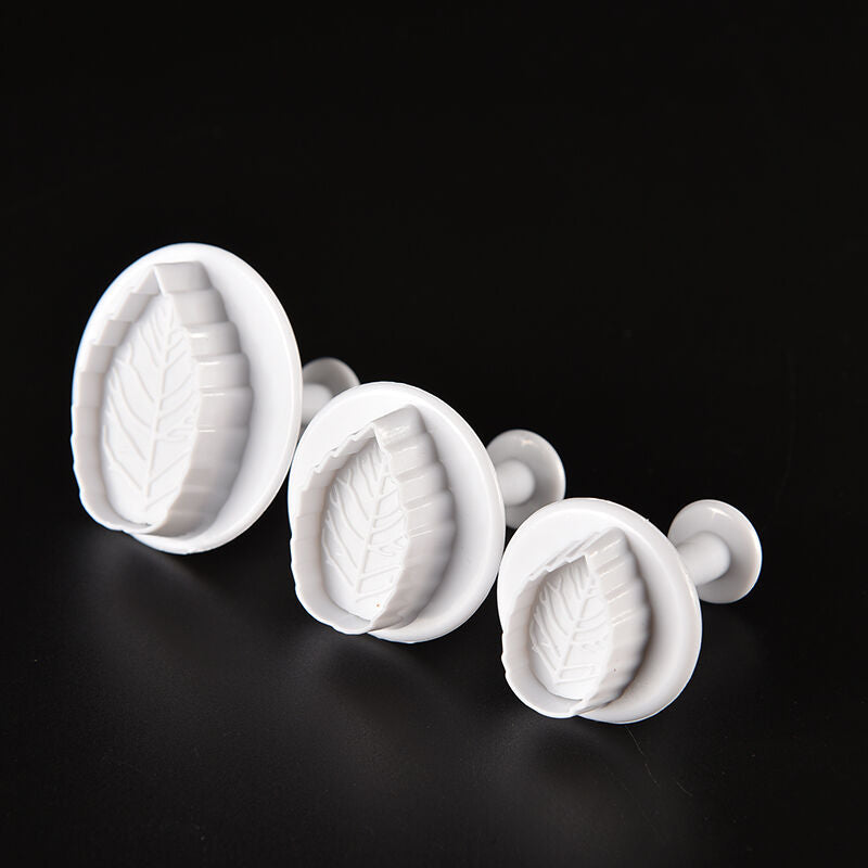 3Pcs Cake Xmas Leaf Plunger Fondant Decorating Sugarcraft Mold Cutter ToolM0URDD