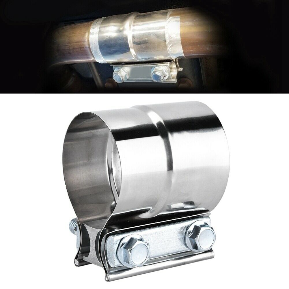 2.5"/66mm Clamp-On Stainless Exhaust Pipe Connector Sleeve Joiner Clamps Kit Set