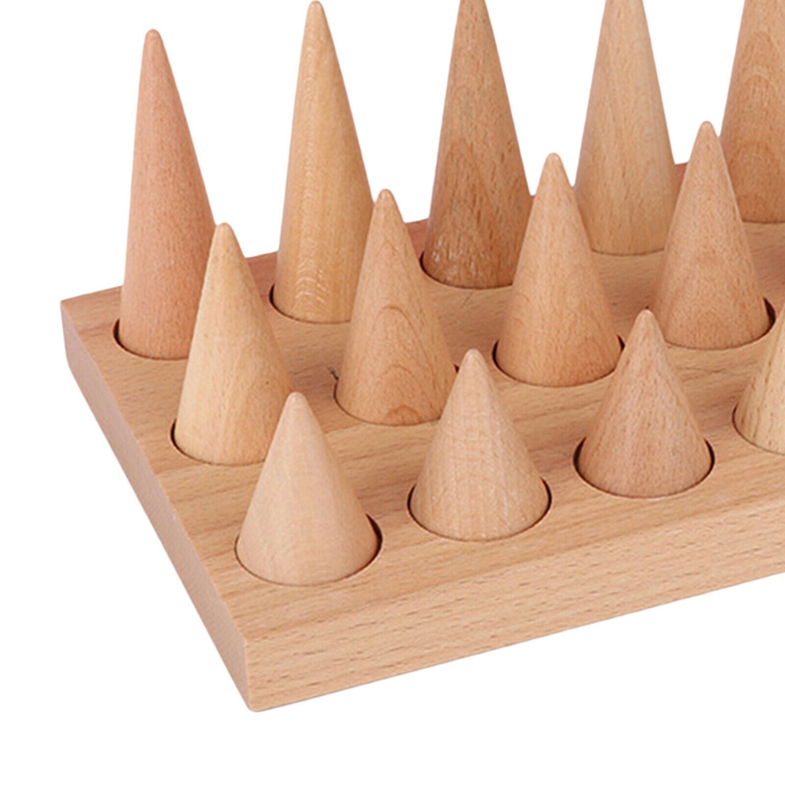 15 Finger Ring Jewelry Showcase Display Stand Cone Shape Organizer Wooden