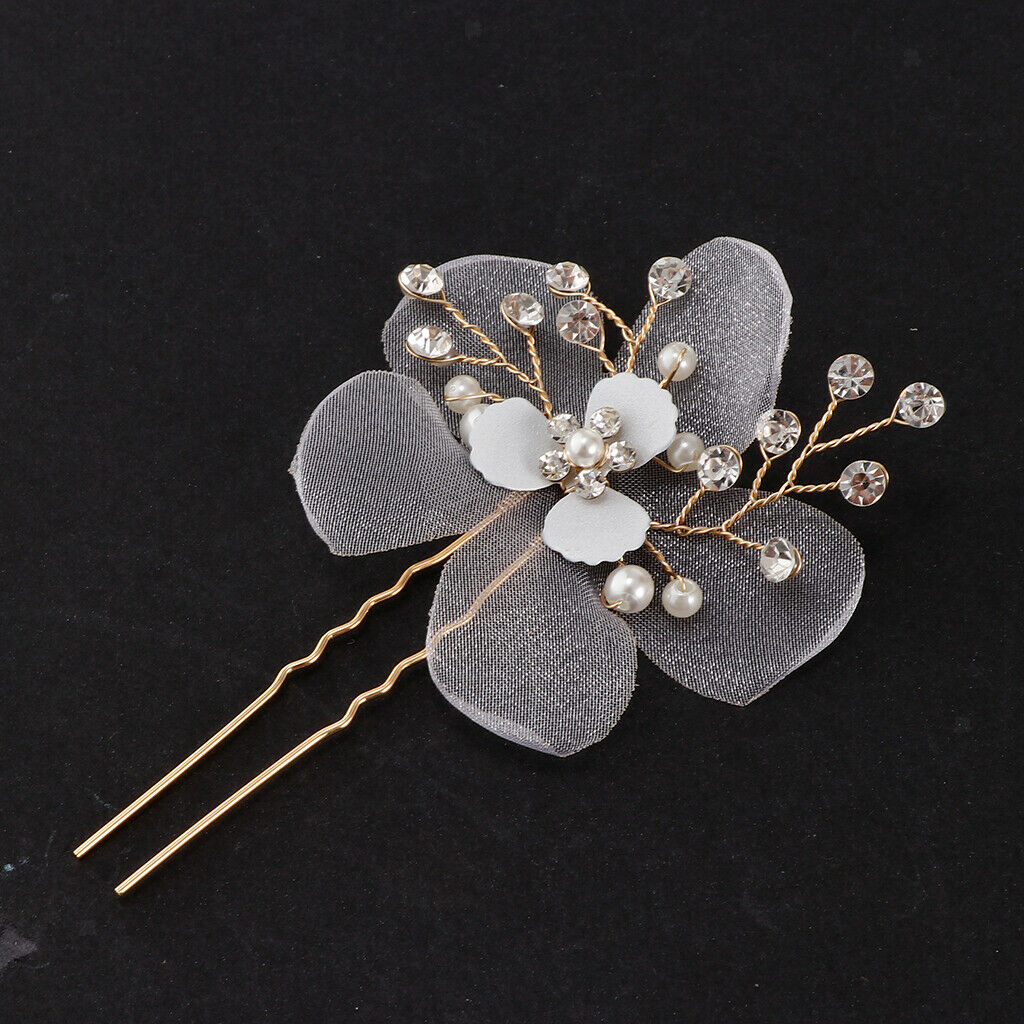Elegant Pearls Rhinestone Flower Hair Pins Wedding Bridal Bridesmaid Jewelry