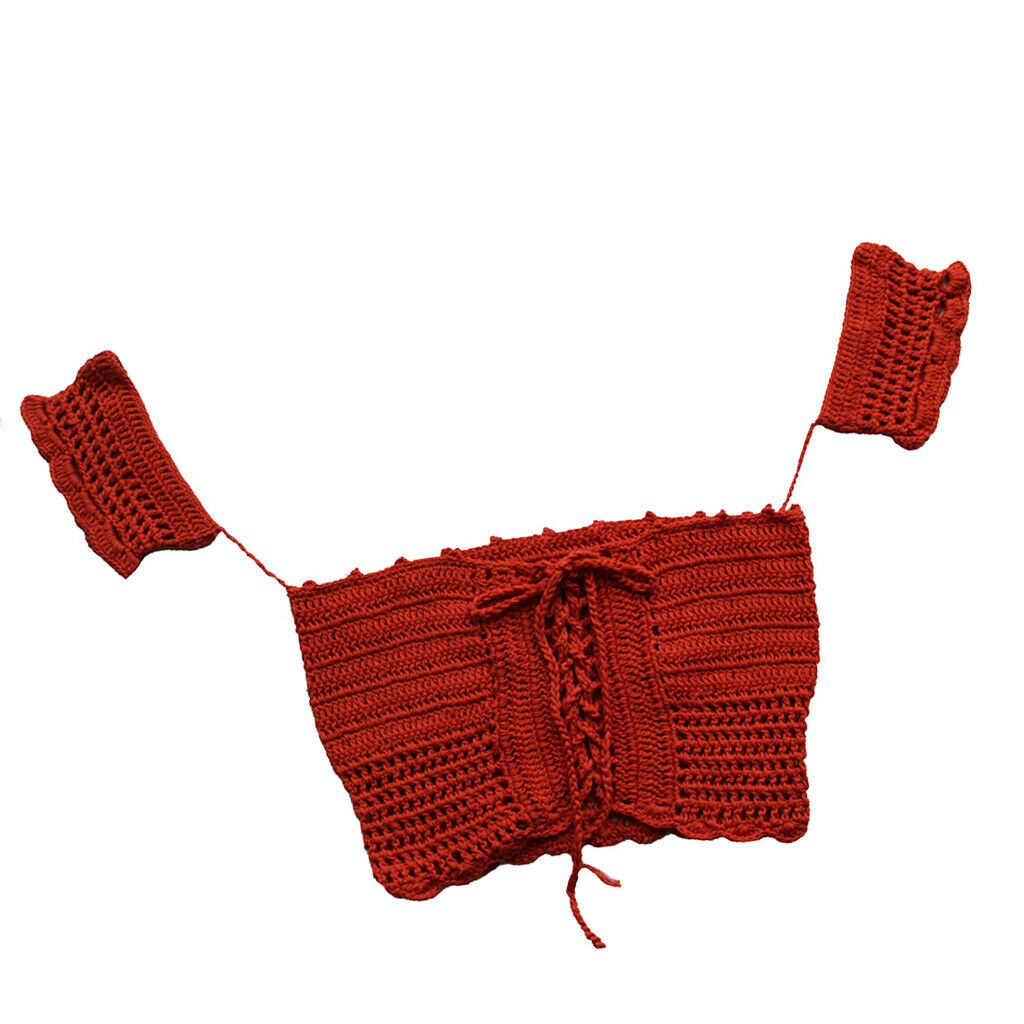 Women's Bandage Crochet Lace Knit Boho Beach Bikini Swimwear Crop Tops Red