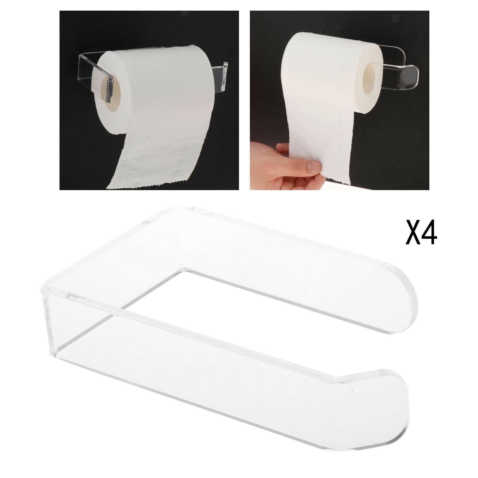 4x Wall Mounted Paper Holder Transparent Toilet Roll Hanger Home Organizers
