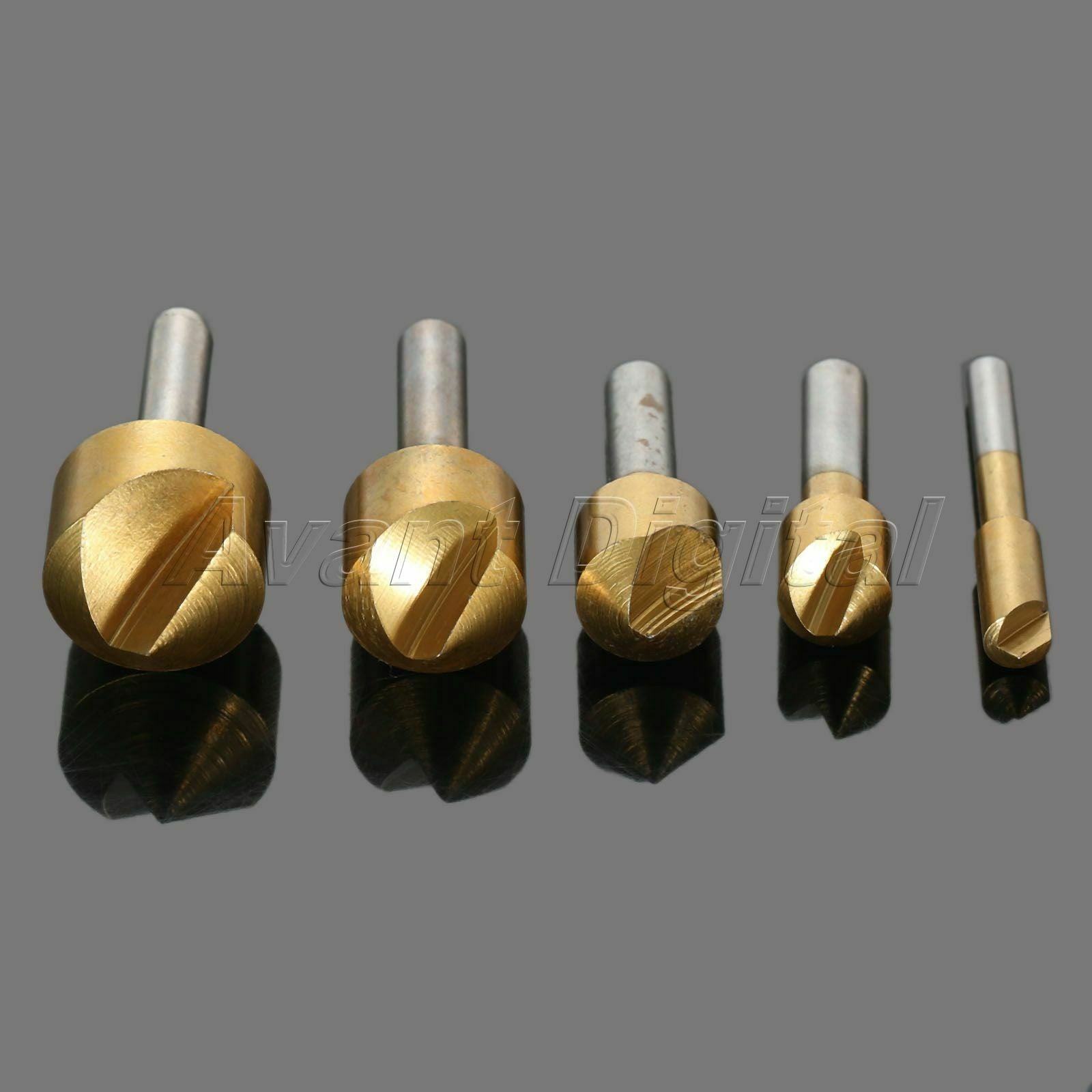 6-19mm Countersink Drill Bits Titanium Coated 1 Flue Chamfer End Mill Cutter 5pc