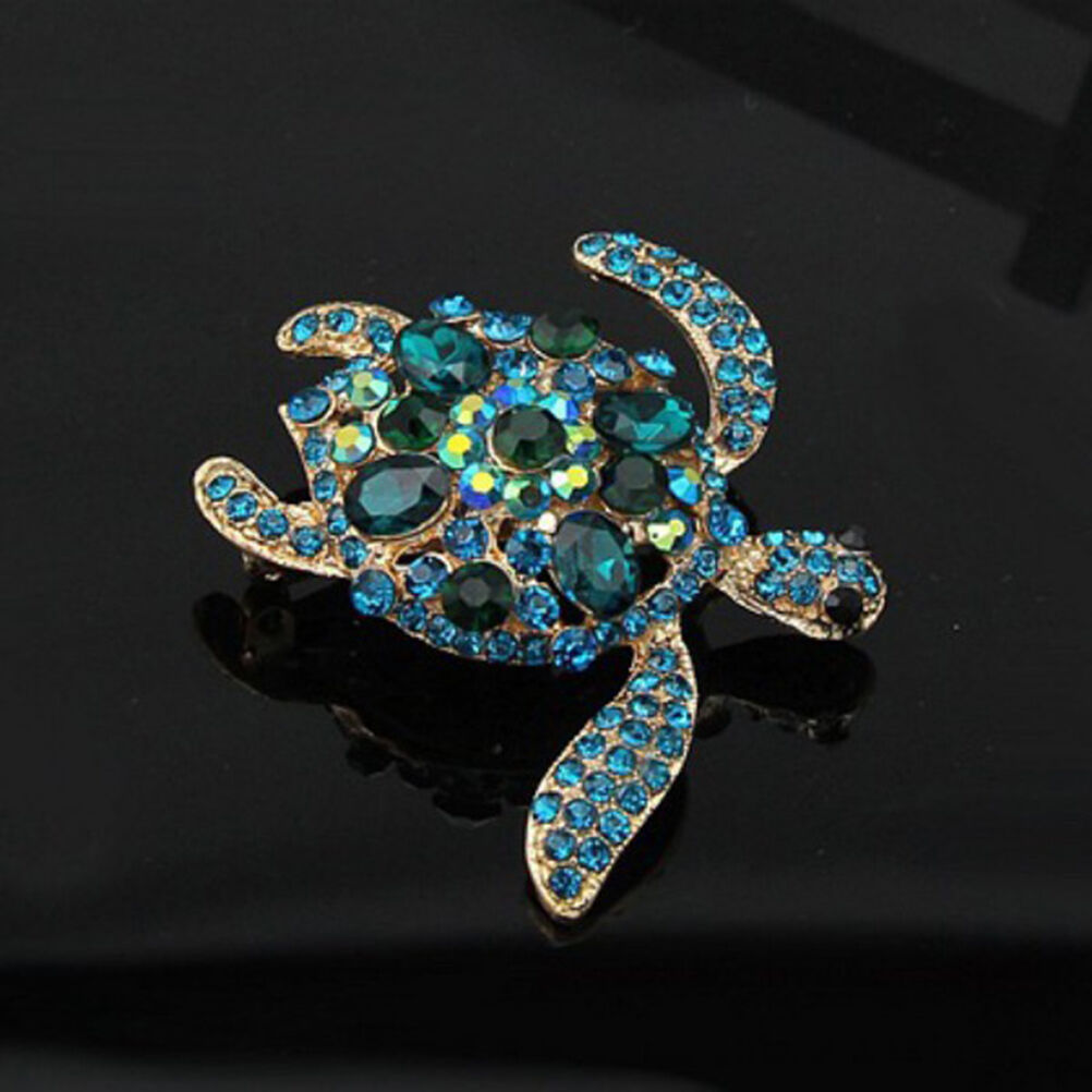 Fashion Charm Rhinestone Blue Turtle Brooch Pin Crystal Brooch Pins Jewelr.l8