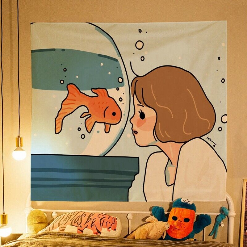 Nordic Cute Girl Wall Hanging Tapestry Carpet Beach Towel Bedroom DecorationB6H7