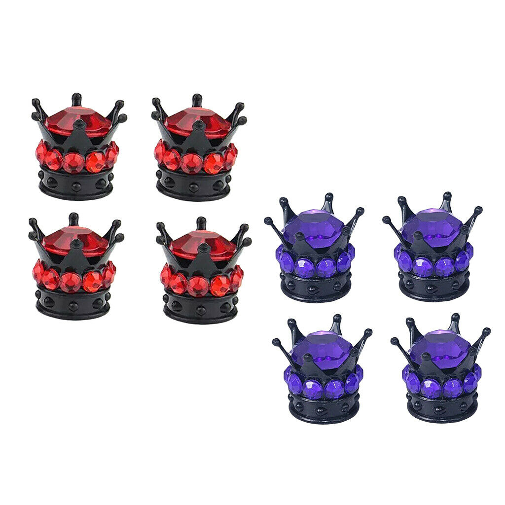 Crown Bling Diamond Tire/Wheel Stem Valve Caps Car Truck Vehicle Red+Purple
